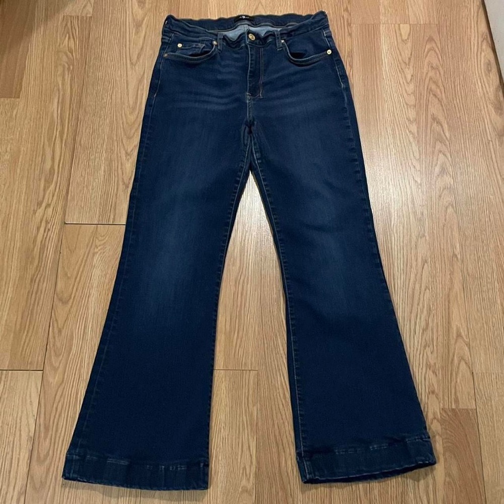 7 For All Mankind Women’s 31 (30x28) Dojo Bootcut Jeans Dark Blue Denim Stretch - Picture 2 of 8